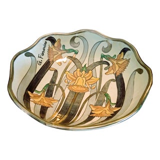 Italian Gilded Majolica Tazza by G. Fieravino, 1960s For Sale