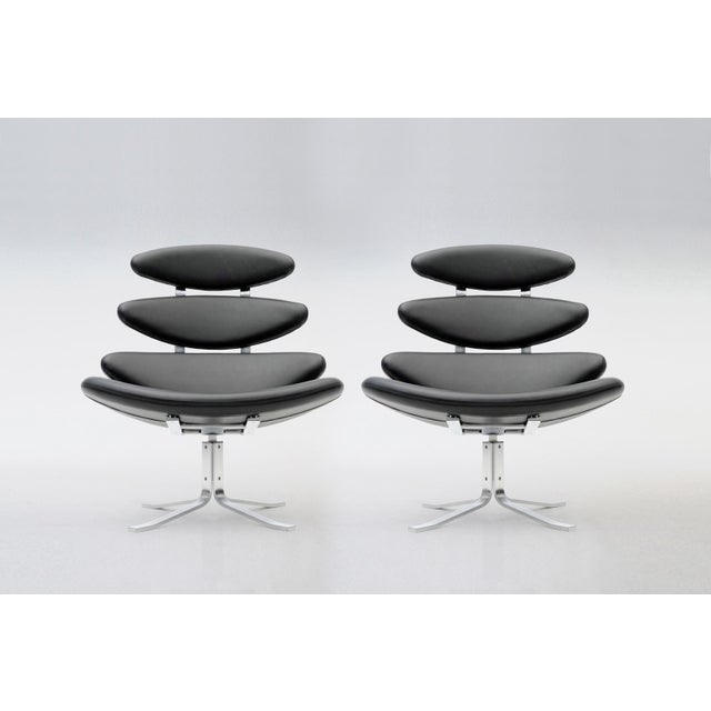 Black EJ5 Corona Lounge Chairs in Steel and Black Leather by Poul M. Volther for Erik Jørgensen, 1960s, Set of 2 For Sale - Image 8 of 8