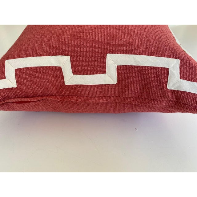 Kravet Coral and Ivory Fretwork Pillow For Sale - Image 4 of 6