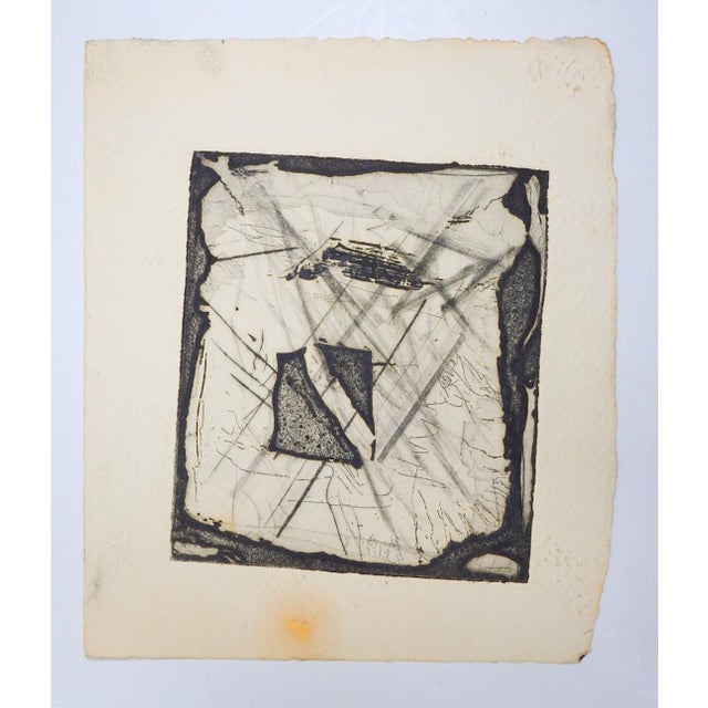 Small mid 20th century abstract embossed etching on heavy paper. Unsigned. Unframed, image size 4.25" x 4.75", age toning,...