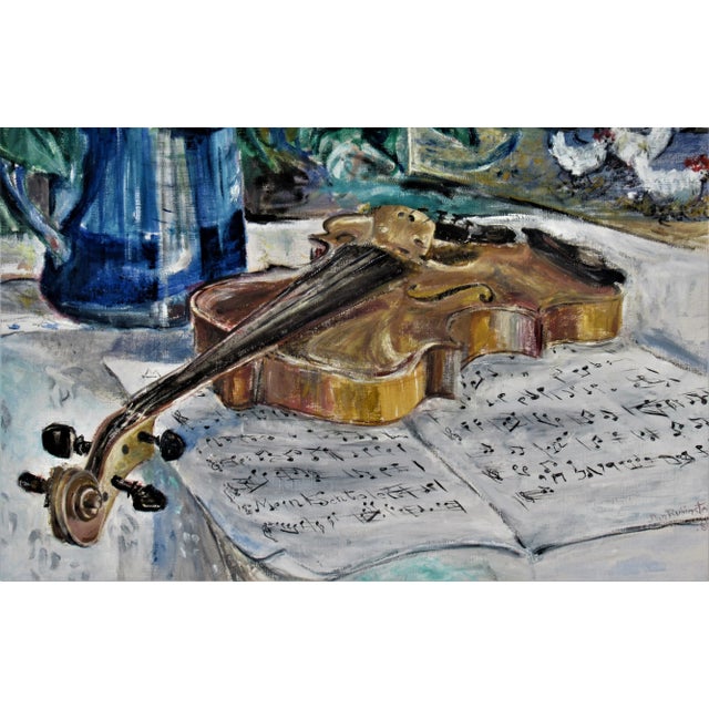 Dan Rubinstein, Flowers in a Vase and Violin, 1989 For Sale - Image 4 of 8