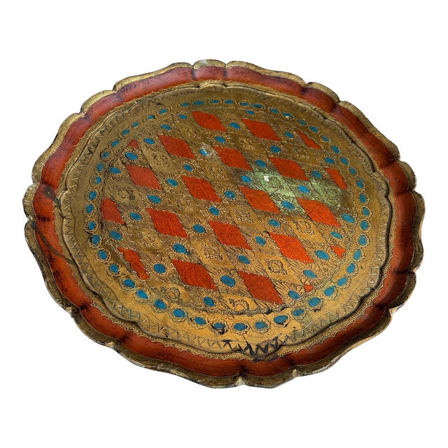 1970s Italian Florentine Wooden Holidays Tray For Sale