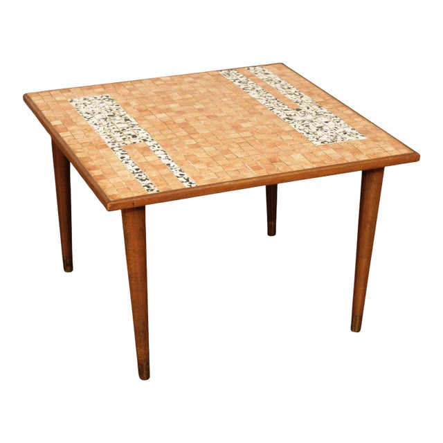 Mid Century Modern Mosaic Tile Top Square Side Table For Sale