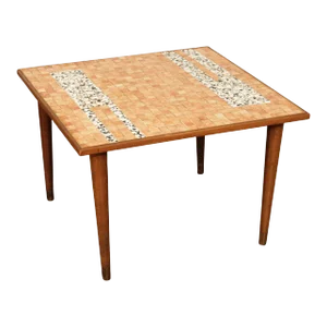 Mid Century Modern Mosaic Tile Top Square Side Table