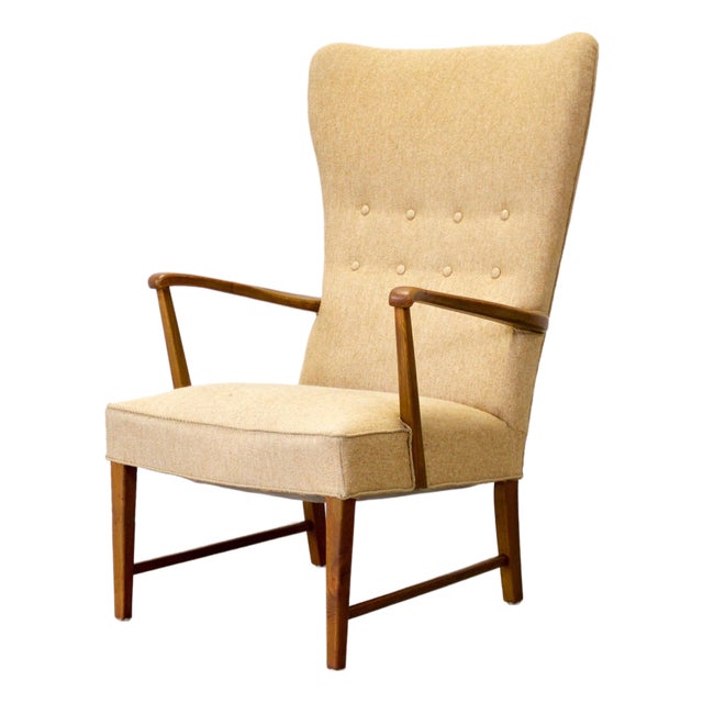 1950s Danish Oak Wingback Armchair For Sale