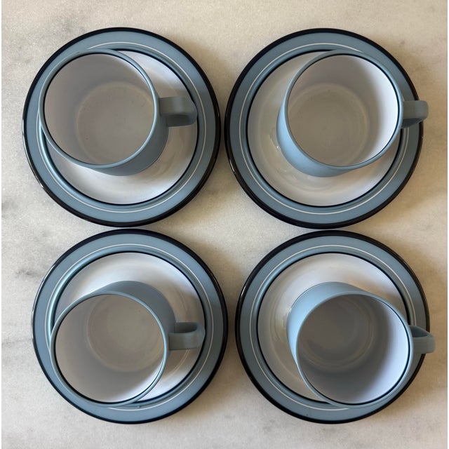 Set of 4 Arita Genesis Blue Ceramic Coffee Cups and Saucers For Sale In Austin - Image 6 of 10