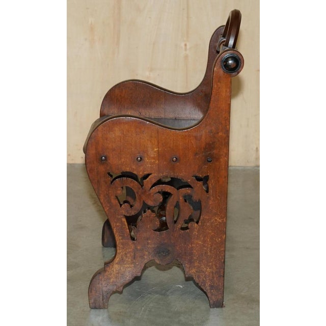 Set of Antique Victorian English Hand Carved Hall Chairs with Rotating Handles, 1880 For Sale - Image 12 of 18