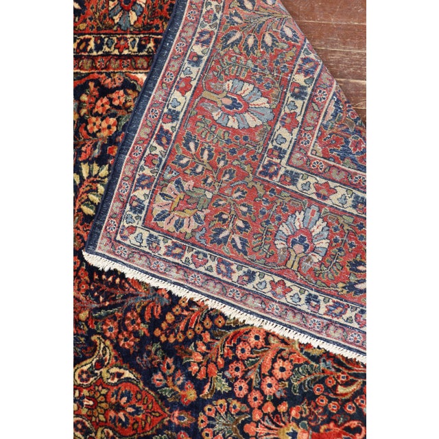 Antique Persian Mohajeran Sarouk Blue Carpet, 6'11" X 10'3" For Sale - Image 4 of 11