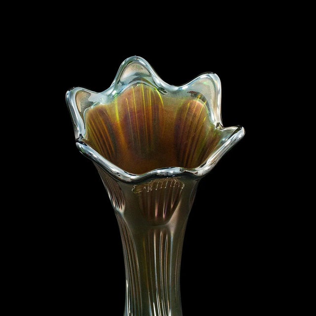 Circa 1930 Vintage English Carnival Glass Decorative Flower Vases - A Pair For Sale - Image 10 of 13