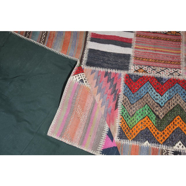 Mid 20th Century Bohemian Turkish Kilim Patchwork Rug With Tribal Motifs -5' 7'' X 9' 10'' For Sale - Image 10 of 12