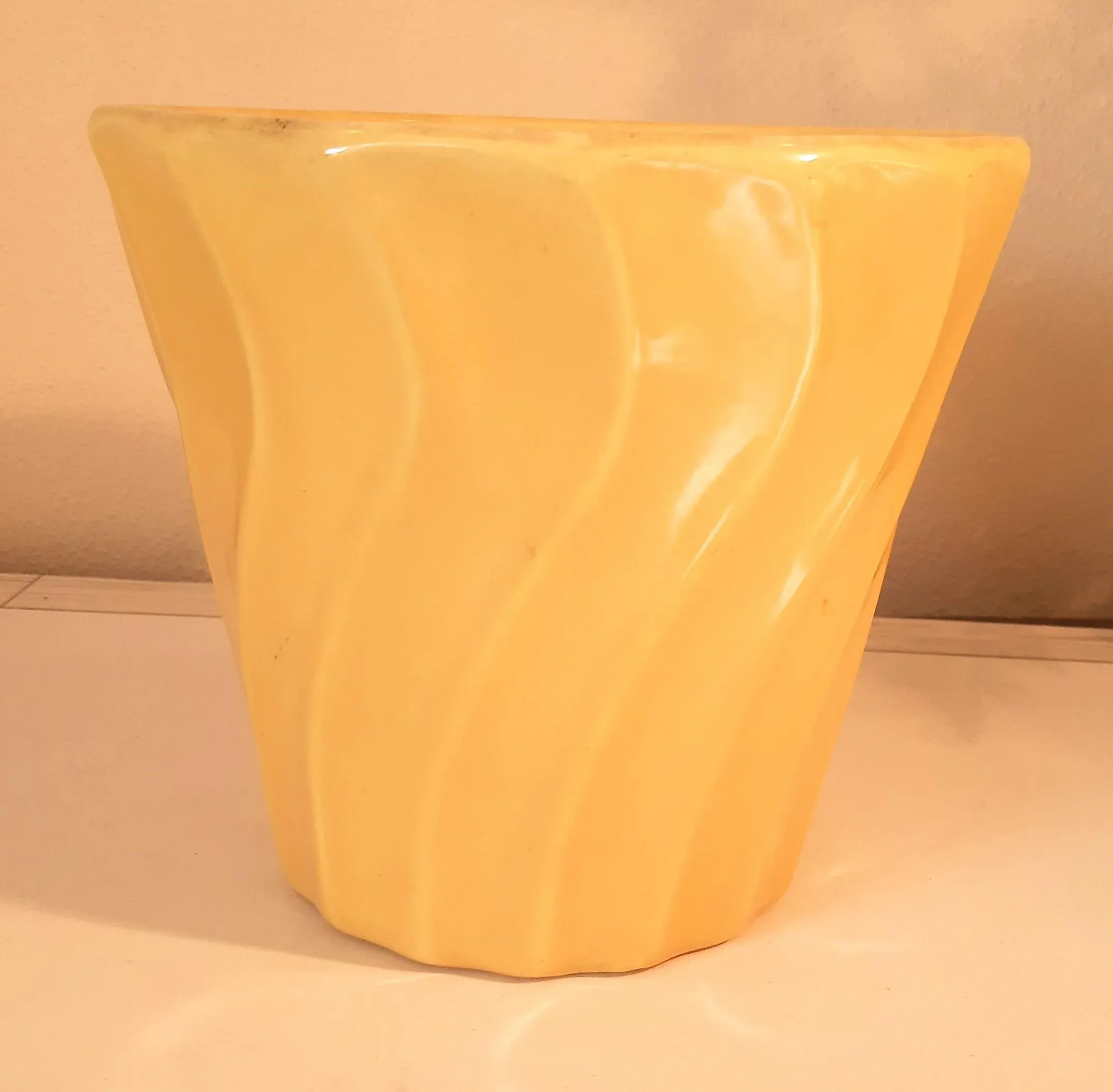 花瓶・フラワースタンド 30's Bauer Pottery Cal-Art Swirl U.S.A. Bauer Yellowware Yellow Swirl Pottery Planter California Usa Mid