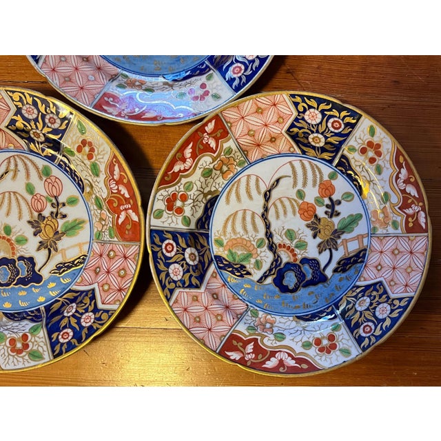 Coalport Porcelain Antique Early 19th C. Coalport Porcelain Imari Dessert Plates in the Rock & Tree Pattern 1805 - Set of 3 For Sale - Image 4 of 10