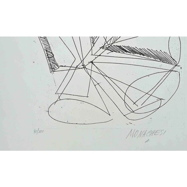 Geometric Abstract Composition is an original black and white etching realized by Sante Monachesi in the 1970s. Hand-...