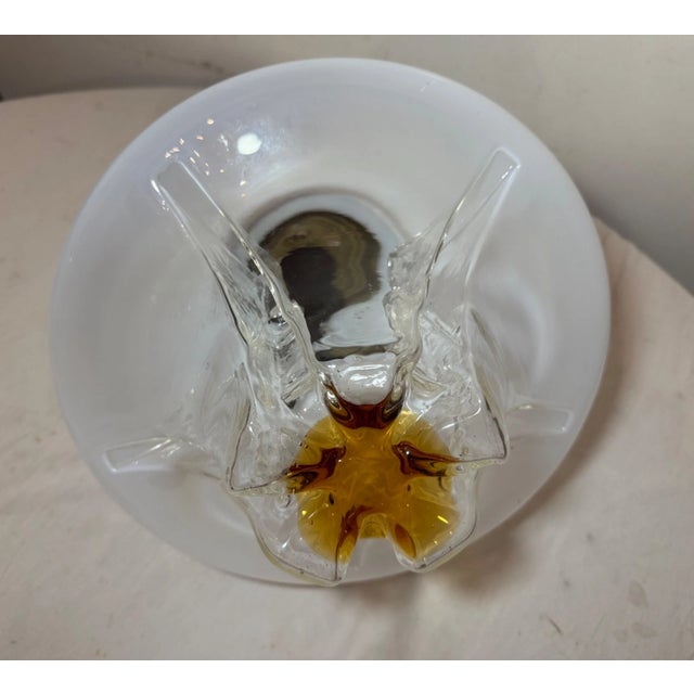 White Vintage Hand Blown Italian Venetian Opal Glass Chandelier Ceiling Fixture Shade For Sale - Image 8 of 13