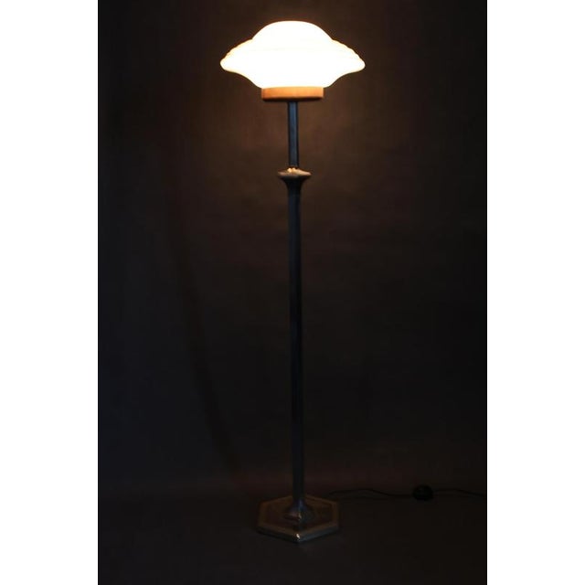 Nickel Floor Lamp with Glass Shade, 1940s For Sale - Image 9 of 11