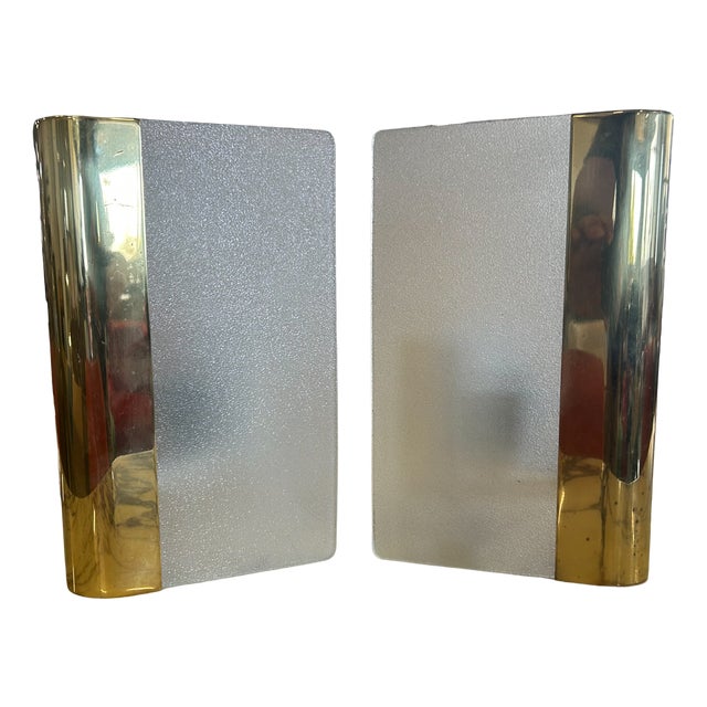 Vintage Wall Lights in Glass and Brass from Metalarte, 1990, Set of 2 For Sale