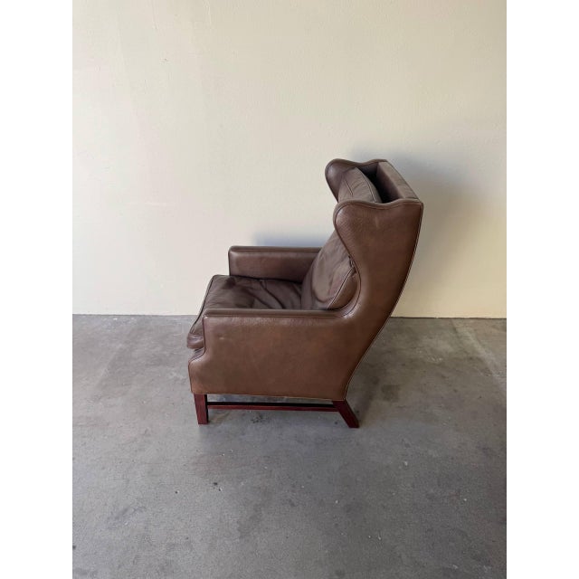 Mid Century Danish Leather Wingback Lounge Chair in the Style of Børge Mogensen 1960s For Sale - Image 4 of 10