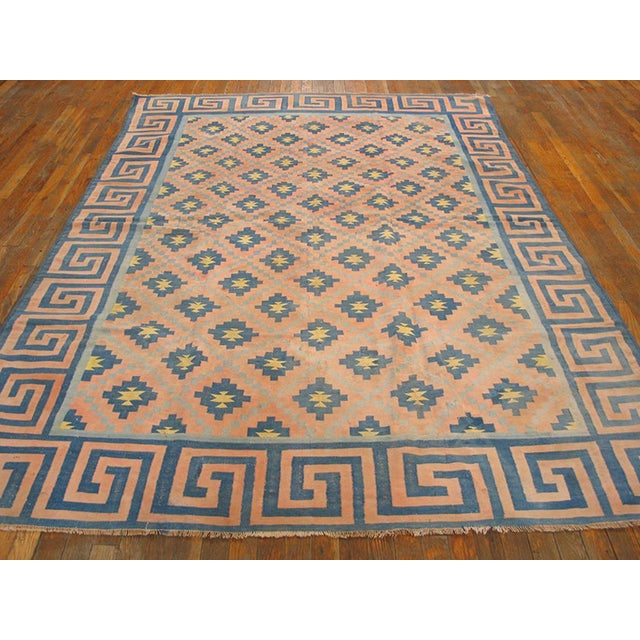 1930s White Diamond Antique Indian Dhurrie Rug 6' X 8' 6" Handknotted Cotton Carpet For Sale - Image 9 of 9