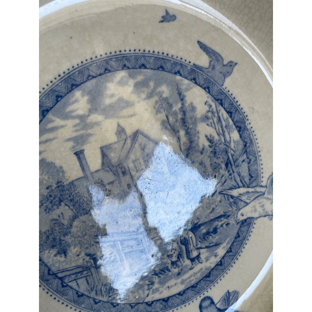 Antique Staffordshire Blue and White Ironstone "Woodland" Bowl by William Brownfield & Sons For Sale In Las Vegas - Image 6 of 12