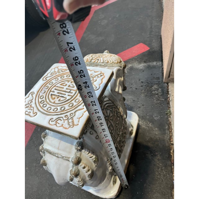 Vintage Asian Ceramic Elephant Plantstand in Beige, 1970s For Sale - Image 12 of 12