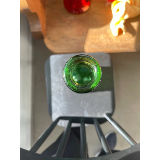 Glass Mid 20th Century Empoli Green Wave Pattern Decanter For Sale - Image 7 of 10