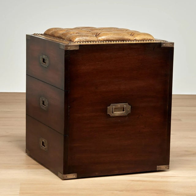 Vintage English Campaign Style Stool With Reversible Leather Top for Table Use For Sale - Image 12 of 13