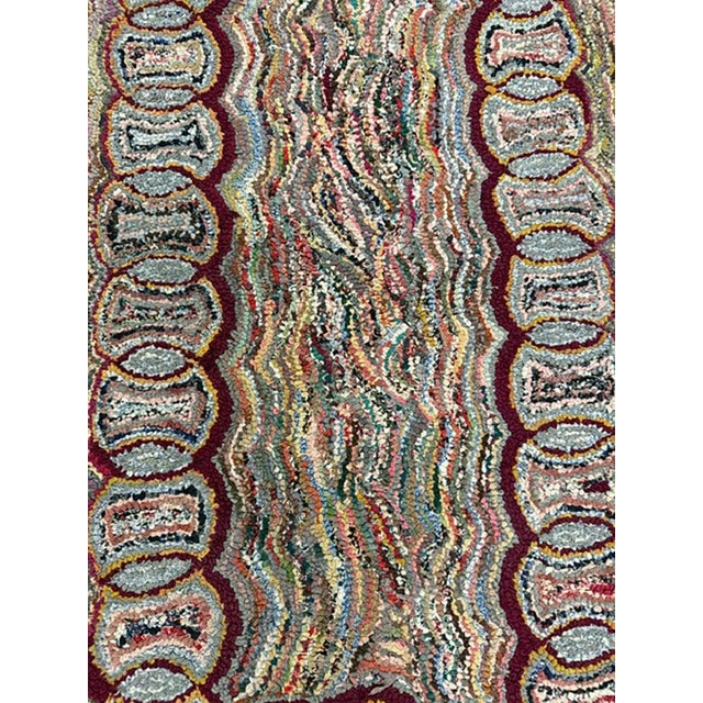 1880s Small Multicolor Geometric Folk Art Antique American Knotted Wool Hooked Rug For Sale - Image 4 of 7