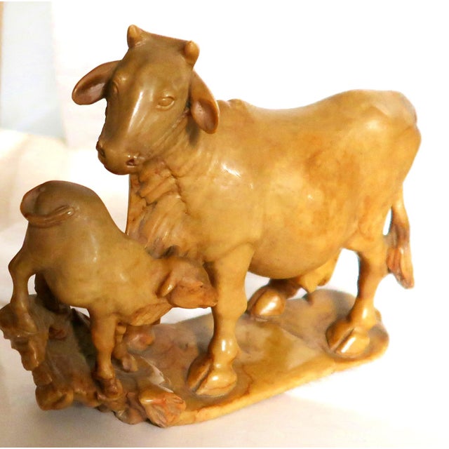 Country of Origin: Japan. Medium: Carved Yellow Jasper Hardstone. Size: 7 1/4 inches wide by 5 inches tall. Marks:...