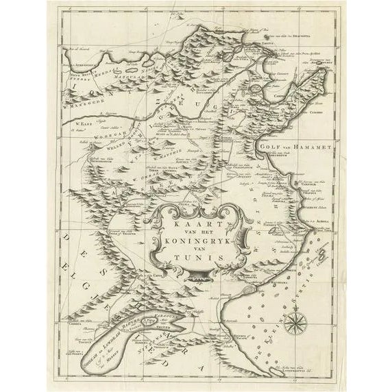 Antique Map of the Kingdom of Tunisia, Africa, 1773 For Sale