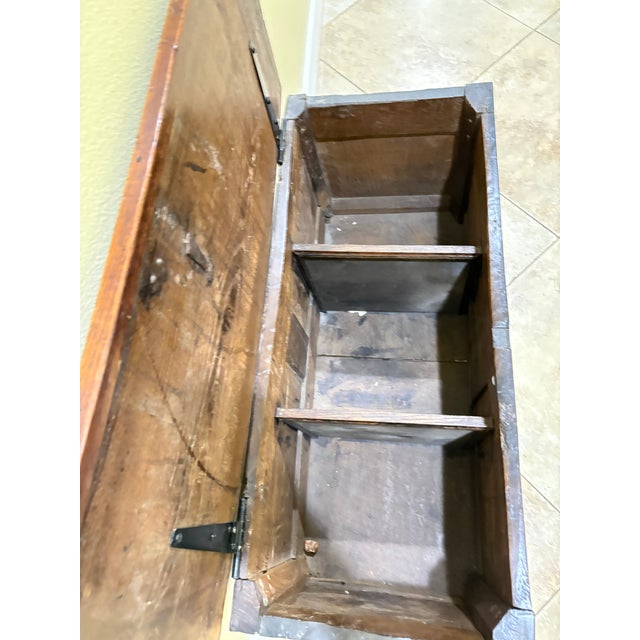Antique-Style Wooden Storage Chest With Lift-Top Lid For Sale - Image 4 of 5