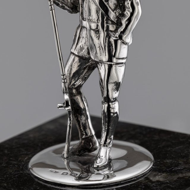 Black Antique 20th Century English Silver Fisherman Statue on Granite Base, 1902 For Sale - Image 8 of 14