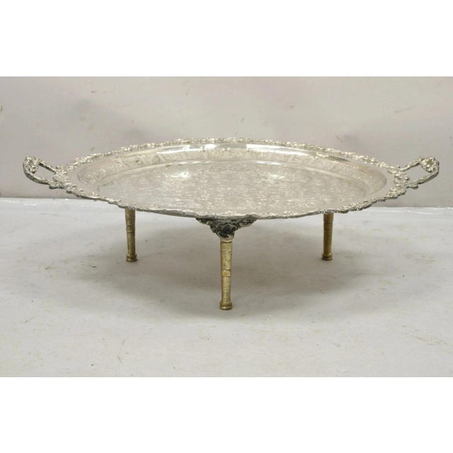 Mid 20th Century Large Victorian Style Oval Silver Plated Serving Platter Tray Raised on Feet For Sale - Image 12 of 12