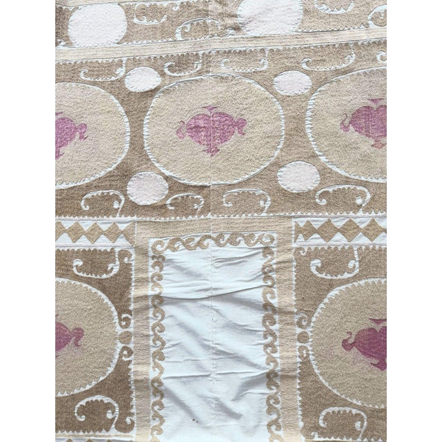 Suzani Wall Tapestry - Neutral Tan Uzbekistan Embroidery For Sale - Image 12 of 16