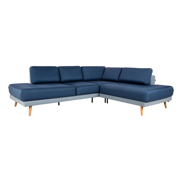 Tyme Fabric & Wood Corner Sofa in Blue from MYCS For Sale