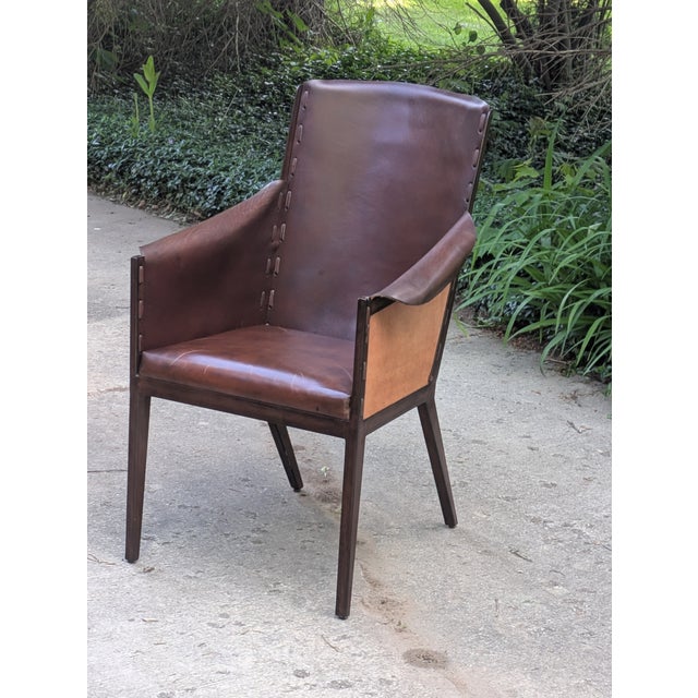 Hickory Chair Furniture Company Leather Hide Armchair After Jean-Michel Frank by Hickory Chair For Sale - Image 4 of 10