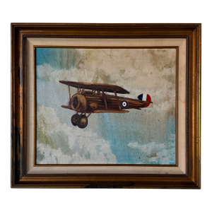 Vintage M. Watson Aircraft Oil on Canvas Painting in Wood Frame