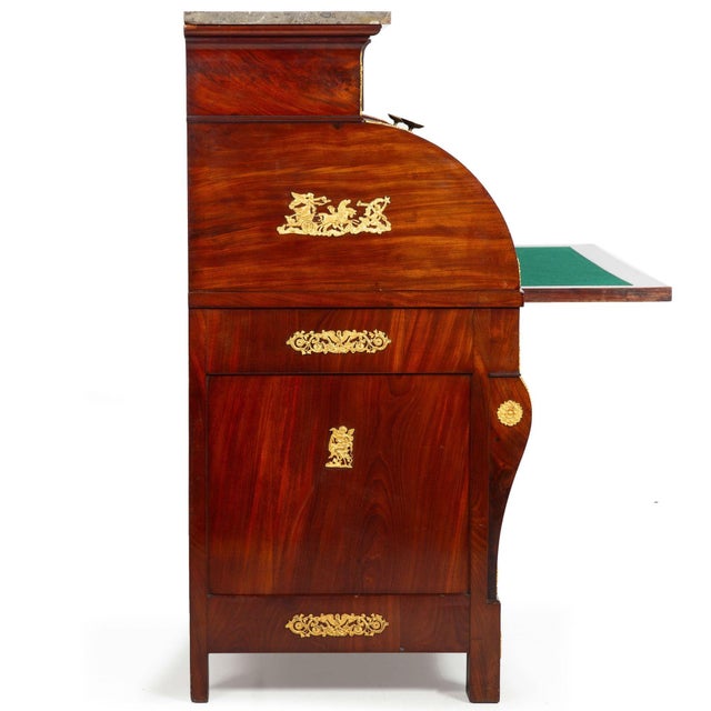 French Restauration Antique Mahogany Cylinder Roll-Top Desk Circa 1830 For Sale - Image 4 of 18