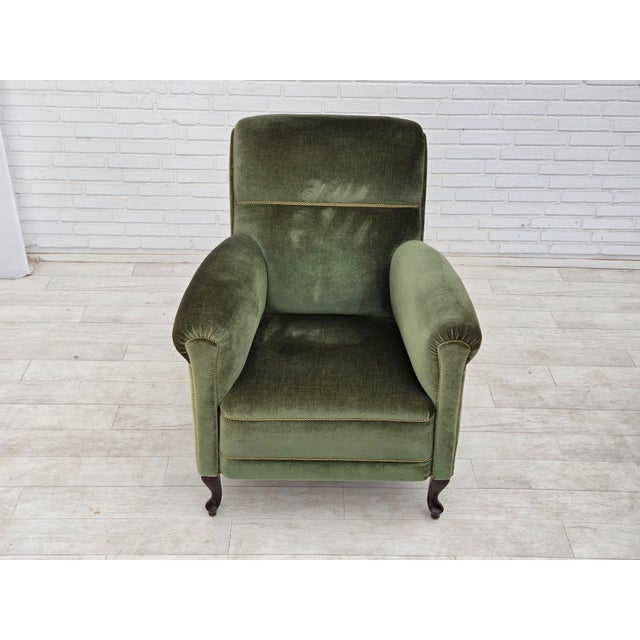 Vintage Danish Highback Relax Chair in Furniture Velour and Beech, 1950s For Sale - Image 10 of 18