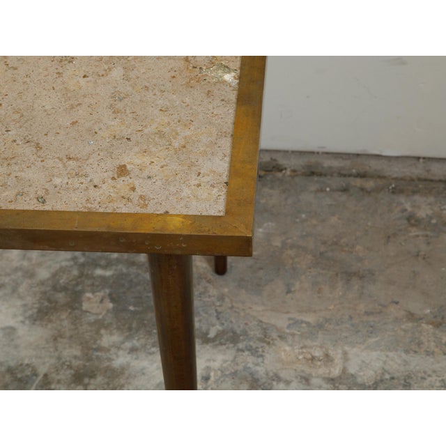 Italian Midcentury Brass Coffee Table with Marble Top and Tapered Legs For Sale - Image 10 of 10
