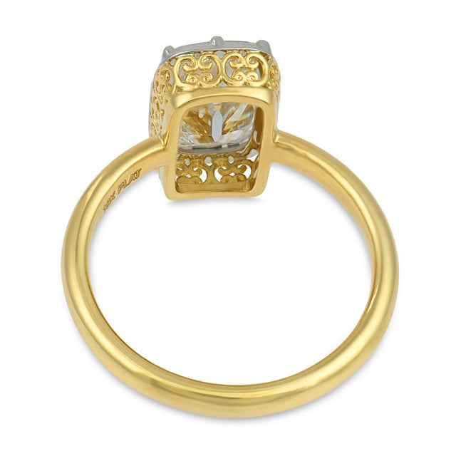 Mid 20th Century Gia 1.81 Carat Elongated Old Mine Cut Diamond 18k Yellow Gold Engagement Ring, Size 6.25 For Sale In Los Angeles - Image 6 of 7