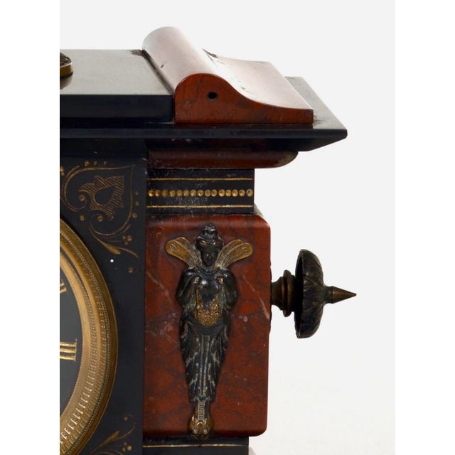 19th Century Antique Samuel Marti French Rouge Marble &Bronze 8 Day Mantle Clock Garniture For Sale - Image 5 of 14