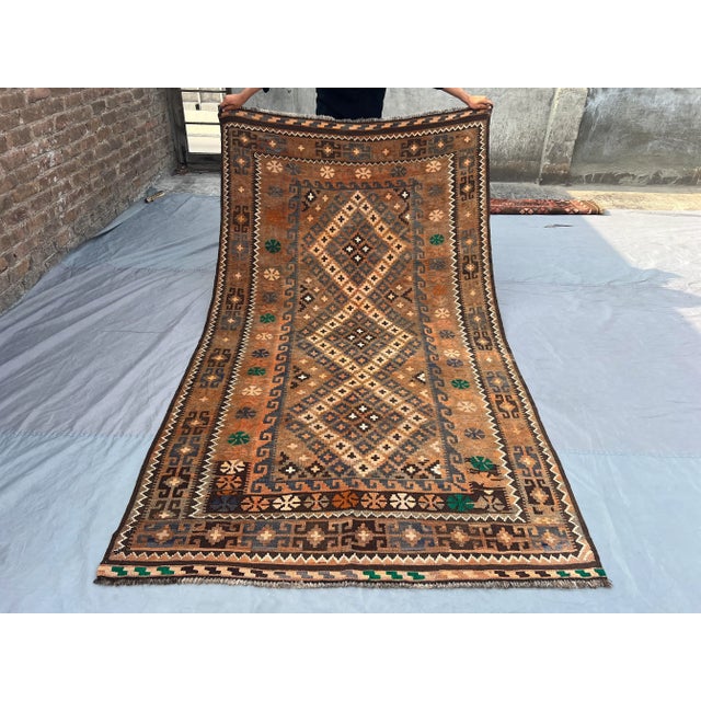 Textile Antique Afghan Hand-Woven Ghelmori Kilim Rug | Flatweave Wool Tribal Geometric Rug For Sale - Image 7 of 11