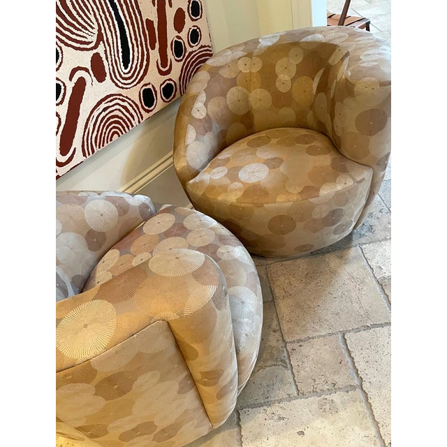 Modern Pair Nautilus Swivel Club Chairs attributed to Directional For Sale - Image 3 of 16