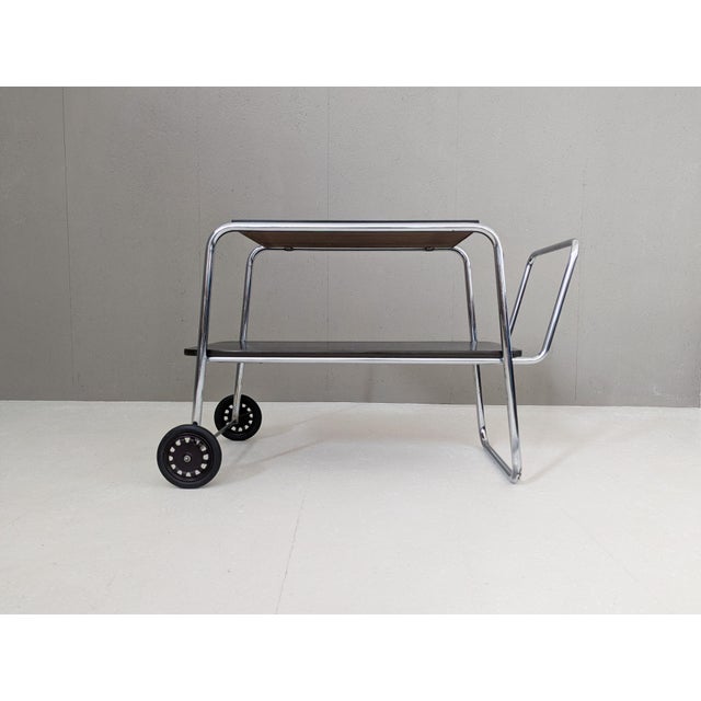 Bauhaus Bauhaus Tubular Steel Serving Cart by Robert Slezák, 1930s For Sale - Image 3 of 17