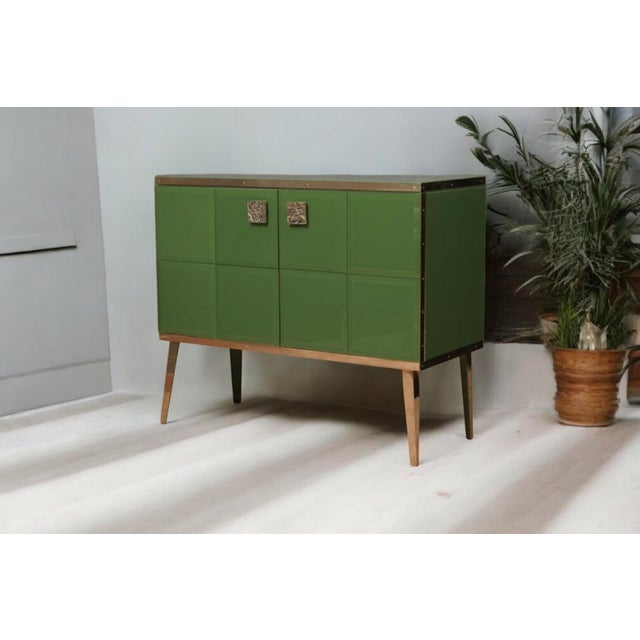 Green Glass Bar Cabinet with Brass Frame from Justfurnituress SRL For Sale - Image 10 of 15