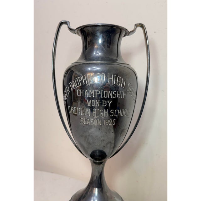 Art Deco Large Antique 1926 Silverplate Oberlin High School Baseball Reach Trophy Award For Sale - Image 3 of 14
