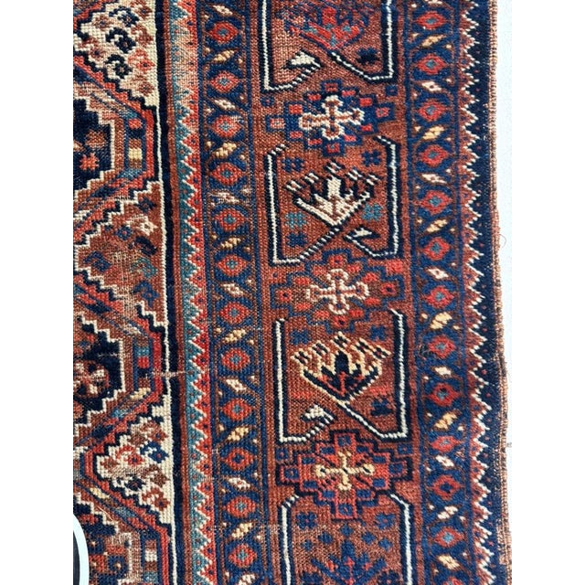 Blue 1920s Southwest Persian Khamseh Deep Blues, Amber, Peacock Green Rug 7.8 x 9 For Sale - Image 8 of 13
