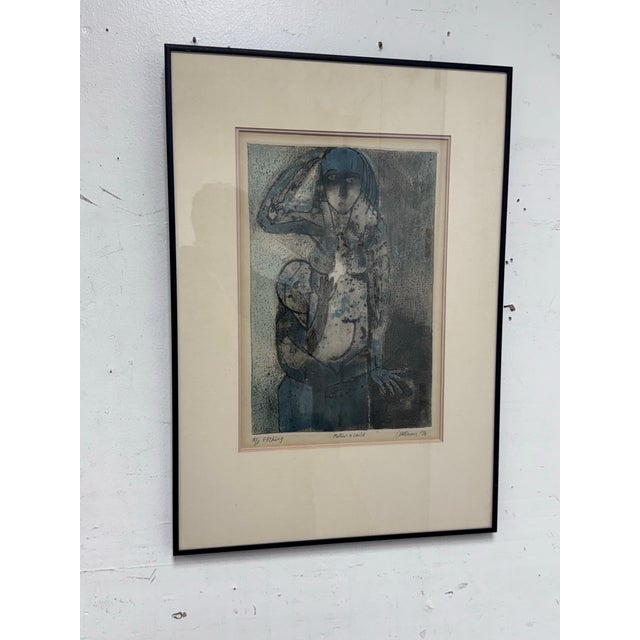 Abstract Expressionism Circa 1984 Artist Proof Etching "Mother and Child", Signed + Framed For Sale - Image 3 of 12