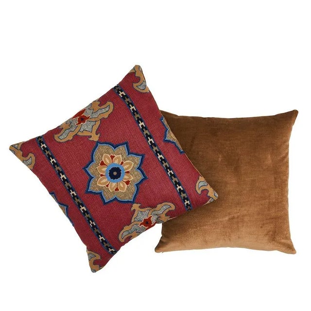 Moroccan Schumacher Temara Embroidered 22" Pillow in Pomegranate For Sale - Image 3 of 5