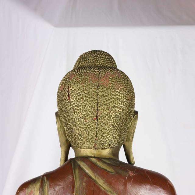 20th Century Thai Burmese Mandalay Style Woodcarving Buddha Statue For Sale - Image 9 of 12